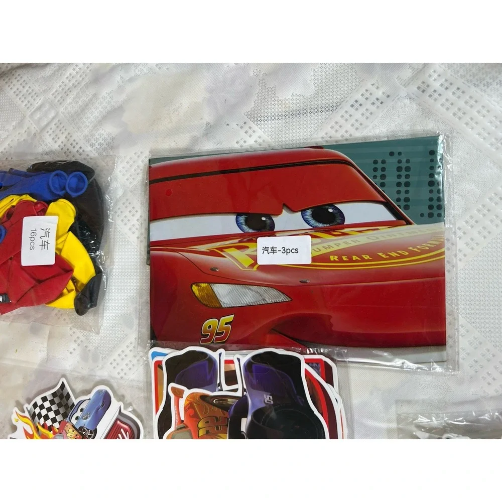 Cars Birthday Decorations Cupcake Toppers, Banner, Balloons, Tablecloth X